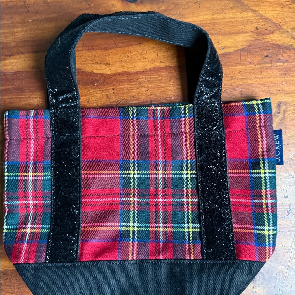 JCREW CREWCUTS small Red Plaid  Tote Bag with Black Accents